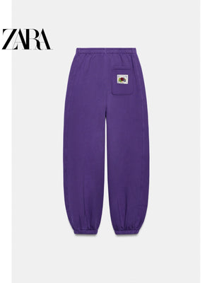 بنطال رياضي ZARA بنفسجي مريح ملابس نسائية - رفعة