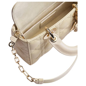 DIOR Lady D-Joy Five-Check Plaid Logo Charm Detachable Leather Bow Sheepskin Diana Bag Crossbody Handbag Mini Women's Camel Beige