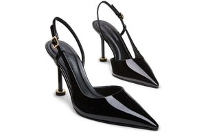 CHARLES & KEITH حذاء كعب عالي Slingback نسائي لامع بمقدمة مدببة.