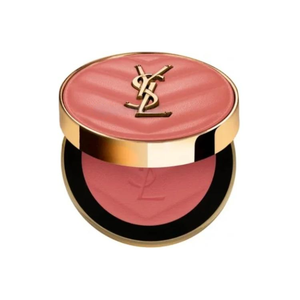 بلاشر بشعار YSL بدرجة وردي مرجاني، العلبة مغلقة ومفتوحة