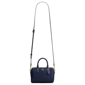 COACH Rowan 18 Detachable Shoulder Strap Top Zipper Closure Artificial Leather Boston Handbag Small Women's Navy Blue