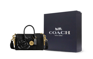 COACH x CLOT Collaboration COMPASS 25 Printed Design Zipper Closure Leather Handbag Medium Women's Mixed Black