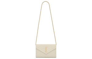 حقيبة Saint Laurent Wallet on Chain بلون أوف وايت أنيق.