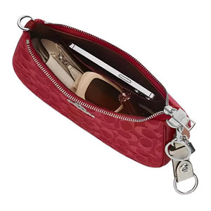 COACH Teri 24 Zipper Closure Denim Single Shoulder Bag Medium Size Women's Red