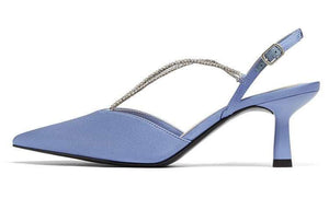 حذاء كعب Slingback أزرق فاتح مرصع بالكريستال CHARLES & KEITH.