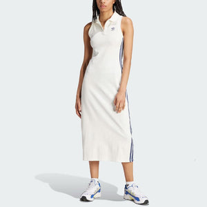 فستان adidas Originals بولو أبيض رياضي نسائي - رفعة