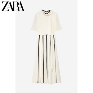 فستان ZARA نسائي أنيق أوف وايت بتفاصيل سوداء - رفعة