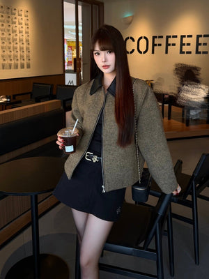 جاكيت تويد رجالي INTENT بسحاب أمامي وياقة سوداء