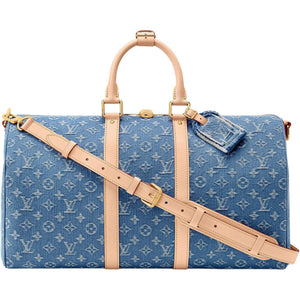 شنطة سفر لويس فيتون Keepall 45 دنيم مونوغرام أزرق بحواف جلدية