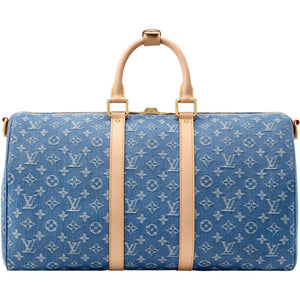 حقيبة لويس فيتون Keepall دنيم أزرق بإكسسوارات ذهبية