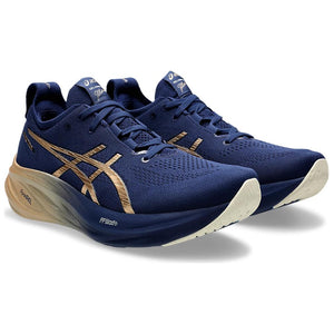 حذاء رياضي ASICS GEL-Nimbus 26 بتقنية FF Blast+ لون أزرق وذهبي - رفعة