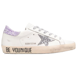 حذاء رياضي Golden Goose Super-Star أبيض بنجمة فضية نسائي - رفعة
