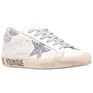 حذاء رياضي Golden Goose Super-Star أبيض بنجمة فضية نسائي - رفعة