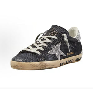 حذاء رياضي Golden Goose Super-Star أسود بجليتر فضي - رفعة