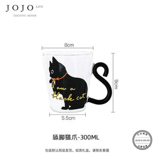 JOJO hand-painted cute cat glass coffee cup.