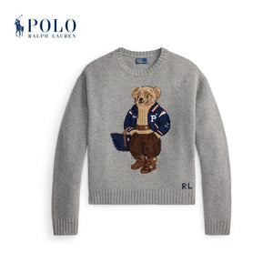 سويتر نسائي رمادي واسع من رالف لورين بطبعة دب Polo Bear