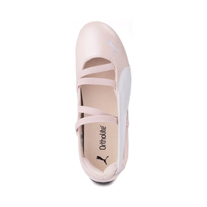 Puma Speedcat Ballet pink white shoes top view showing insole padding and crossover straps.