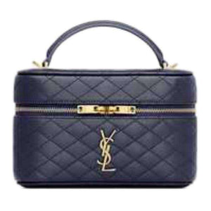 SAINT LAURENT Blue حقيبة مستحضرات تجميل جلد ماعز فاخرة ومبطنة | أصلي.