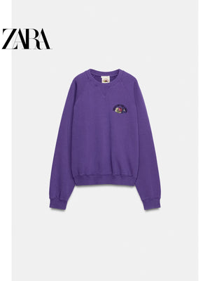 سويت شيرت Zara بنفسجي Fruit of the Loom مريح - رفعة