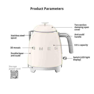 غلاية SMEG الصغيرة تصميم إيطالي فاخر بحجم مثالي 0.8L.