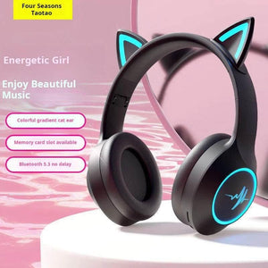Cute headphones - سماعة الألعاب اللاسلكية Cat Ear بإضاءة RGB.