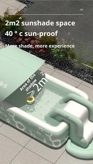 مسبح Swimming Pool مع زحليقة Slide ومظلة Sunshade لون أخضر.