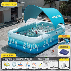 مسبح Inflatable Pool عائلي مع مظلة Sunshade ونفخ تلقائي.