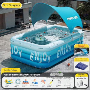 مسبح Inflatable Pool عائلي مع مظلة Sunshade ونفخ تلقائي.