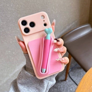 Applicable Apple 17promax Phone Case with Touch Pen Apple 16pro Can Put Lip Gloss Lip Gloss Lipstick iPhone15 14pro Creative 13 12mini Women 11 New XS XR 8P.