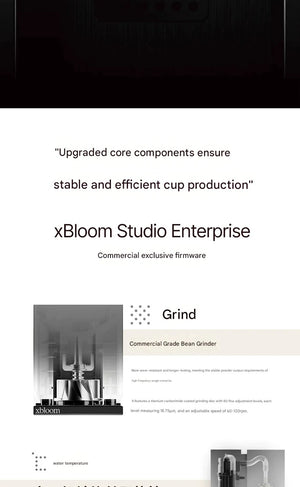 Technical graphic showing the internal commercial grinder and burrs of the xBloom Studio
Enterprise machine.
اكس بلوم ستوديو
اكسبلوم ستوديو