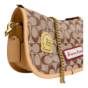 COACH x Brain Dead Collaboration Waverly 24 Brass Metal Hardware Fabric Cowhide Leather Crossbody Shoulder Bag Small Women's Khaki
