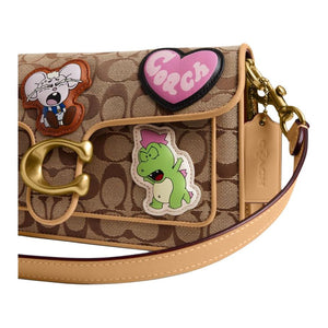 COACH x BRAIN DEAD Collaboration Soft Tabby 26 Classic Logo Hardware Fabric Combination Cowhide Single Shoulder Bag Medium Size Women's Khaki Color