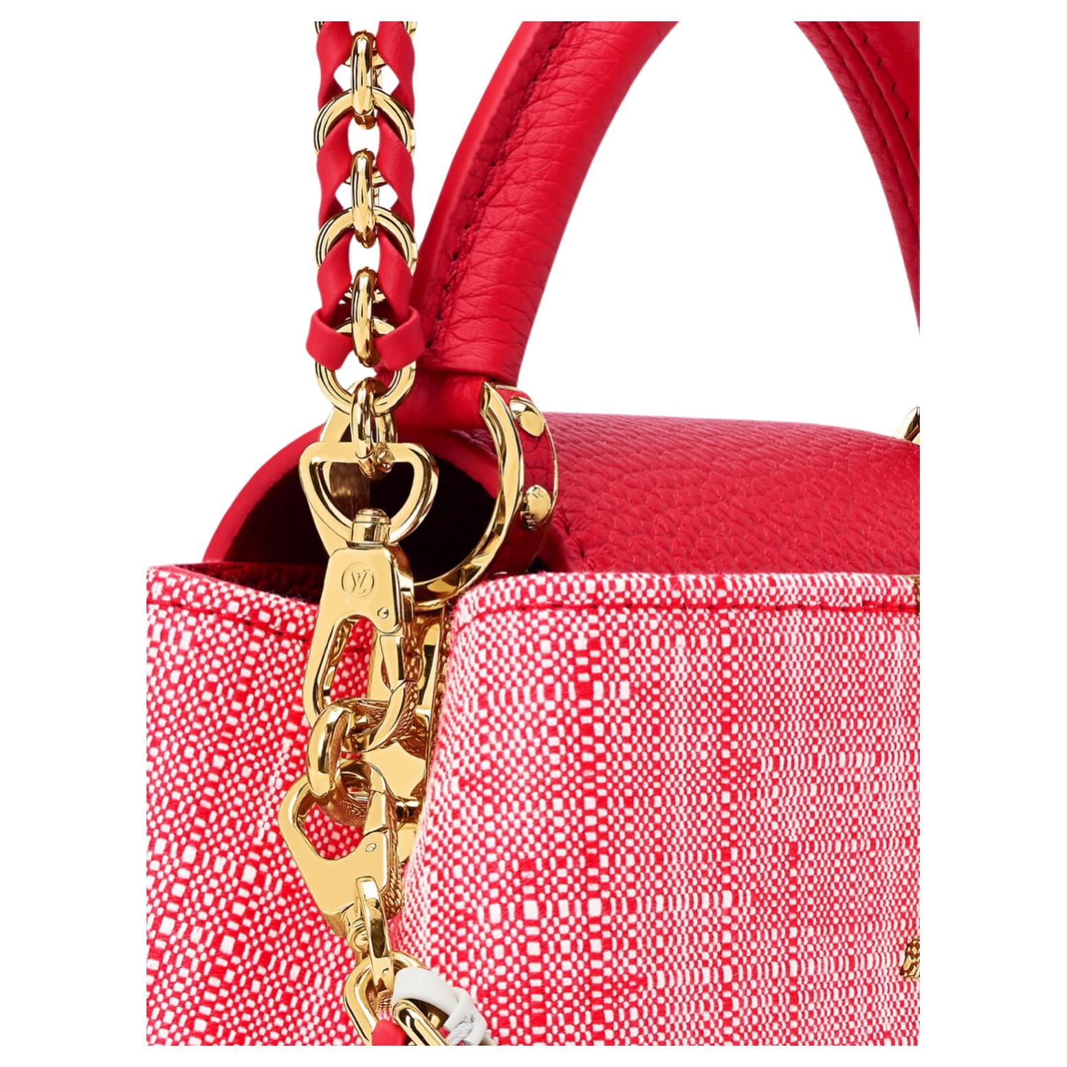 LOUIS VUITTON Capucines Nautical Series Gold Hardware Chain Tweed Single Shoulder Crossbody Handbag Mini Women's Fiery Red