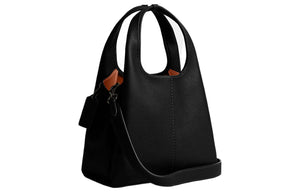 COACH Lana 23 Solid Color Black Label Zipper Compartment Quilted Hardware Buckle Polished Pebble Pattern Leather Single Shoulder Handbag Medium Size Women's Black