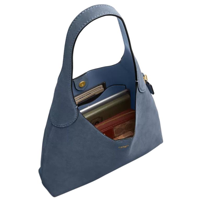 COACH Brooklyn 28 Gold Letter Embossed Cowhide Single Shoulder Bag Small Women's Denim Blue