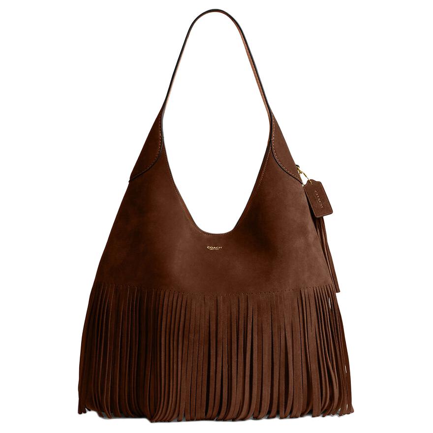 COACH Brooklyn 39 Fringe Swinging Fringe Trim Suede Single Shoulder Bag Large Women's Warm Brown
