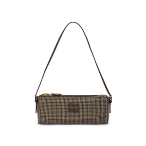 MIU MIU Miu Miu Leather Logo Text Fabric Pen Holder Bag Single Shoulder Bag Women's Dark Brown