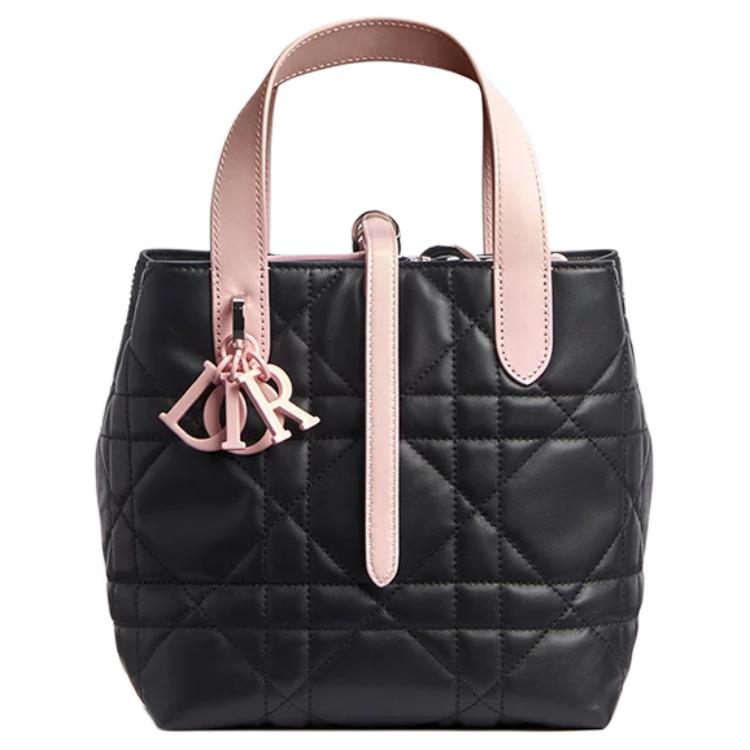 حقيبة يد Dior جلد مبطن باللونين الأسود والوردي