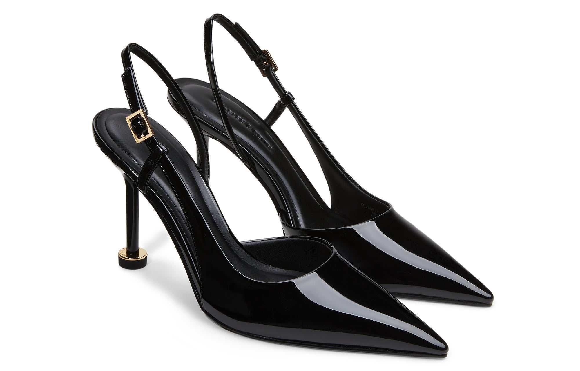 CHARLES & KEITH حذاء كعب عالي Slingback نسائي لامع بمقدمة مدببة.