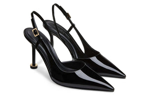 CHARLES & KEITH حذاء كعب عالي Slingback نسائي لامع بمقدمة مدببة.
