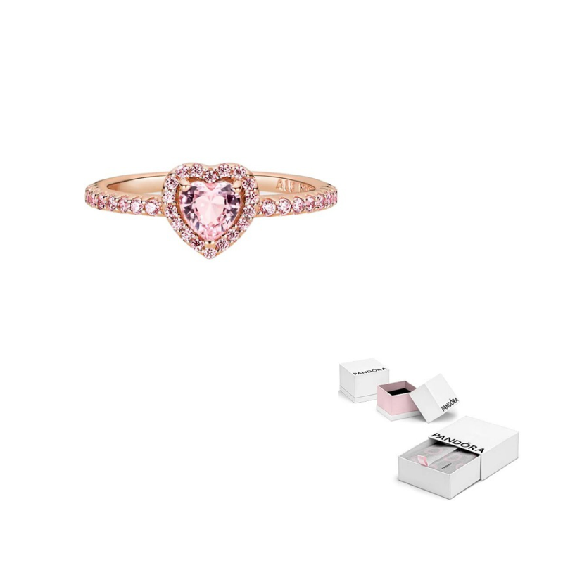 pandora rings خاتم وردي من زيركونيا بطابع رومانسي وأنيق.