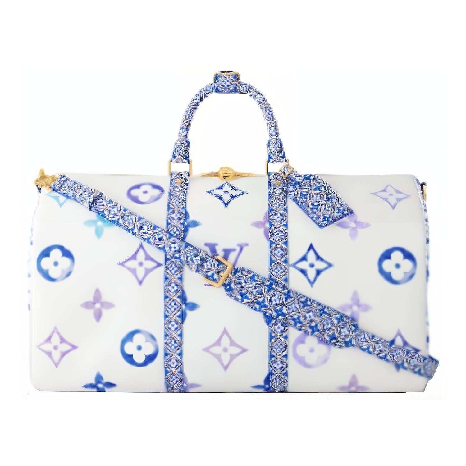 حقيبة سفر Travel Bag من Louis Vuitton بتصميم أزرق وأبيض فاخر.