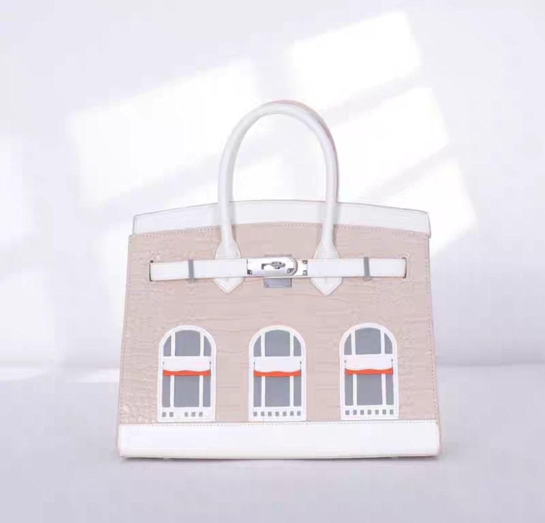 2026 New Color Block Small House Bag, Wool Leather Birkin Bag, Crocodile Pattern Genuine Leather Handbag, Kelly Bag, Shoulder Bag, Crossbody Bag
