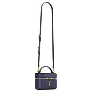 SAINT LAURENT Blue حقيبة مستحضرات تجميل جلد ماعز فاخرة ومبطنة | أصلي.