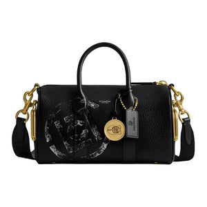COACH x CLOT Collaboration COMPASS 25 Printed Design Zipper Closure Leather Handbag Medium Women's Mixed Black