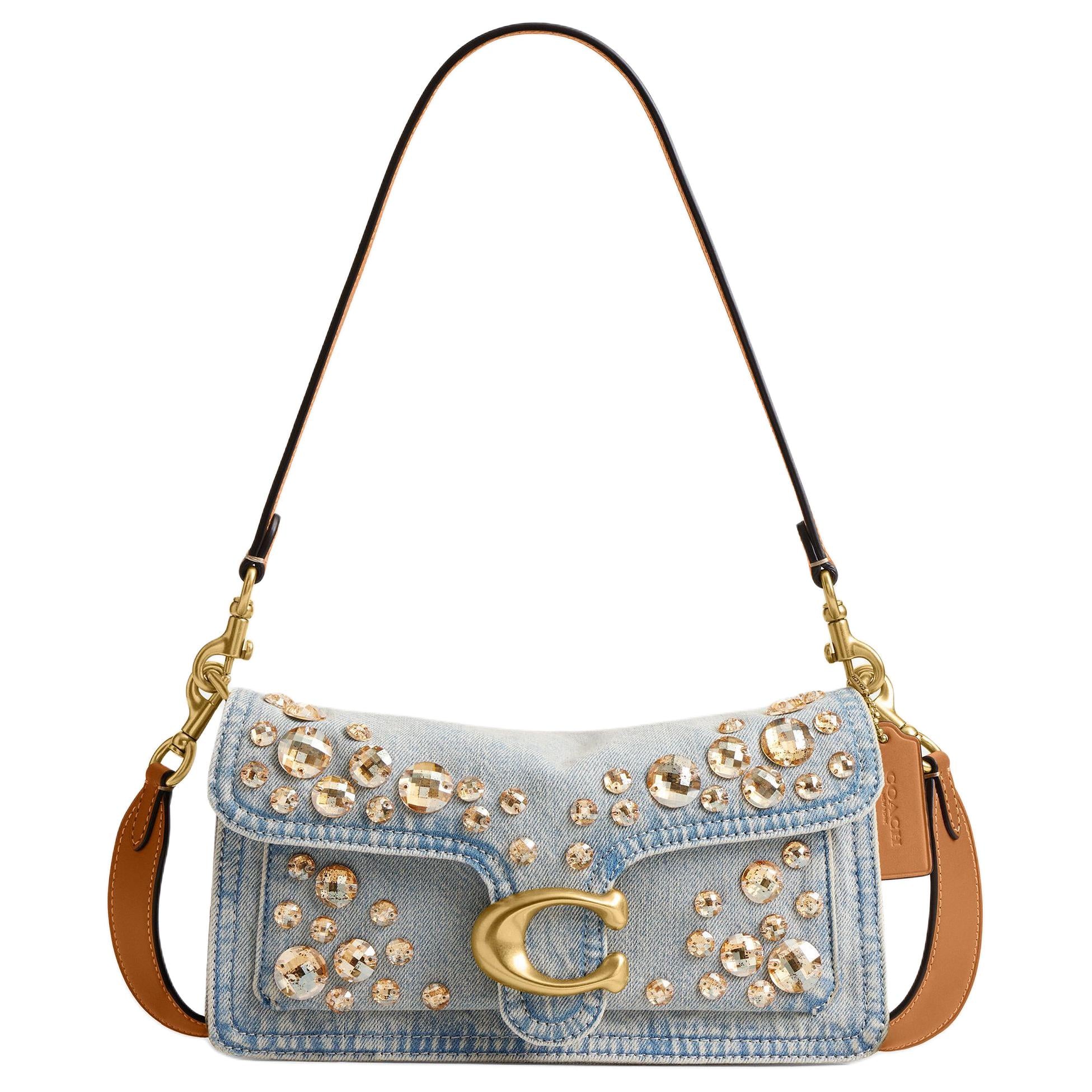 COACH Tabby 26 Imitation Crystal Denim Fabric Crossbody Shoulder Bag Medium Size Women's Silver