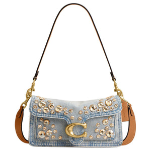 COACH Tabby 26 Imitation Crystal Denim Fabric Crossbody Shoulder Bag Medium Size Women's Silver