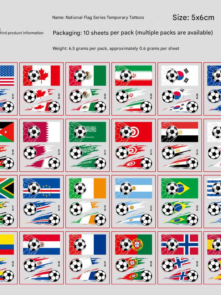 ملصقات تاتو مؤقت للأعلام الوطنية وتصاميم كرة القدم لكأس العالم
