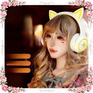 Cute headphones - سماعة الألعاب اللاسلكية Cat Ear بإضاءة RGB.