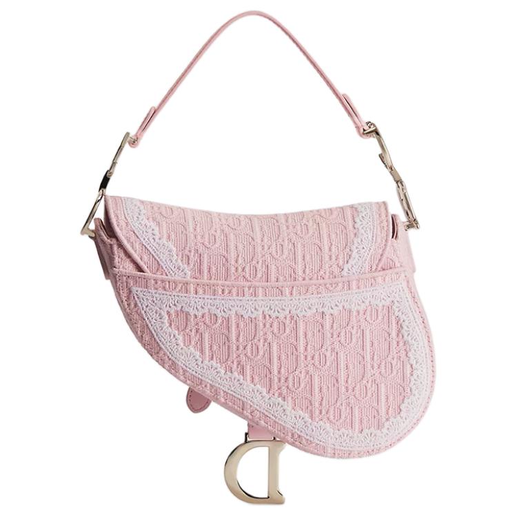 DIOR OBLIQUE Printed Saddle Bag Cowhide Leather Handbag Small Women's Soft Pink